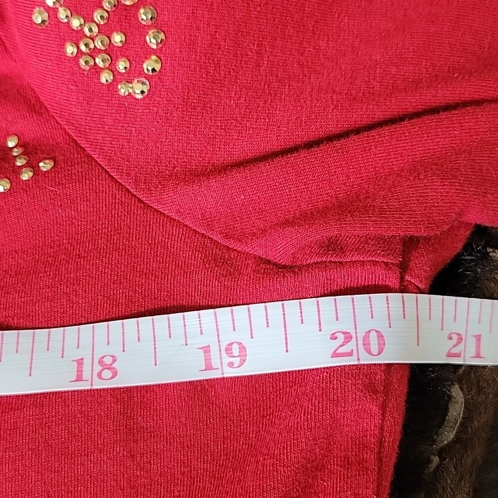 Michael Kors Red Long Sleeve Top, Gold Logo Studs, Round Neck, 100% Cotton LG - Picture 6 of 8